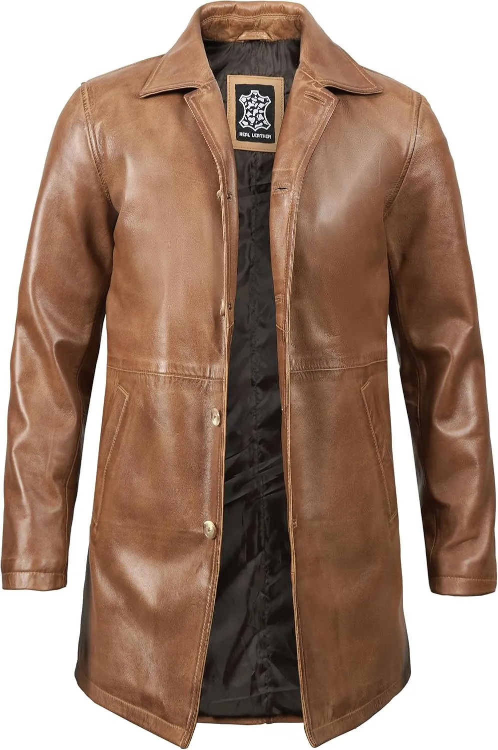 Decrum Leather Coat Men - Carcoat Style Winter Classic Long Real Leather Jackets For Men