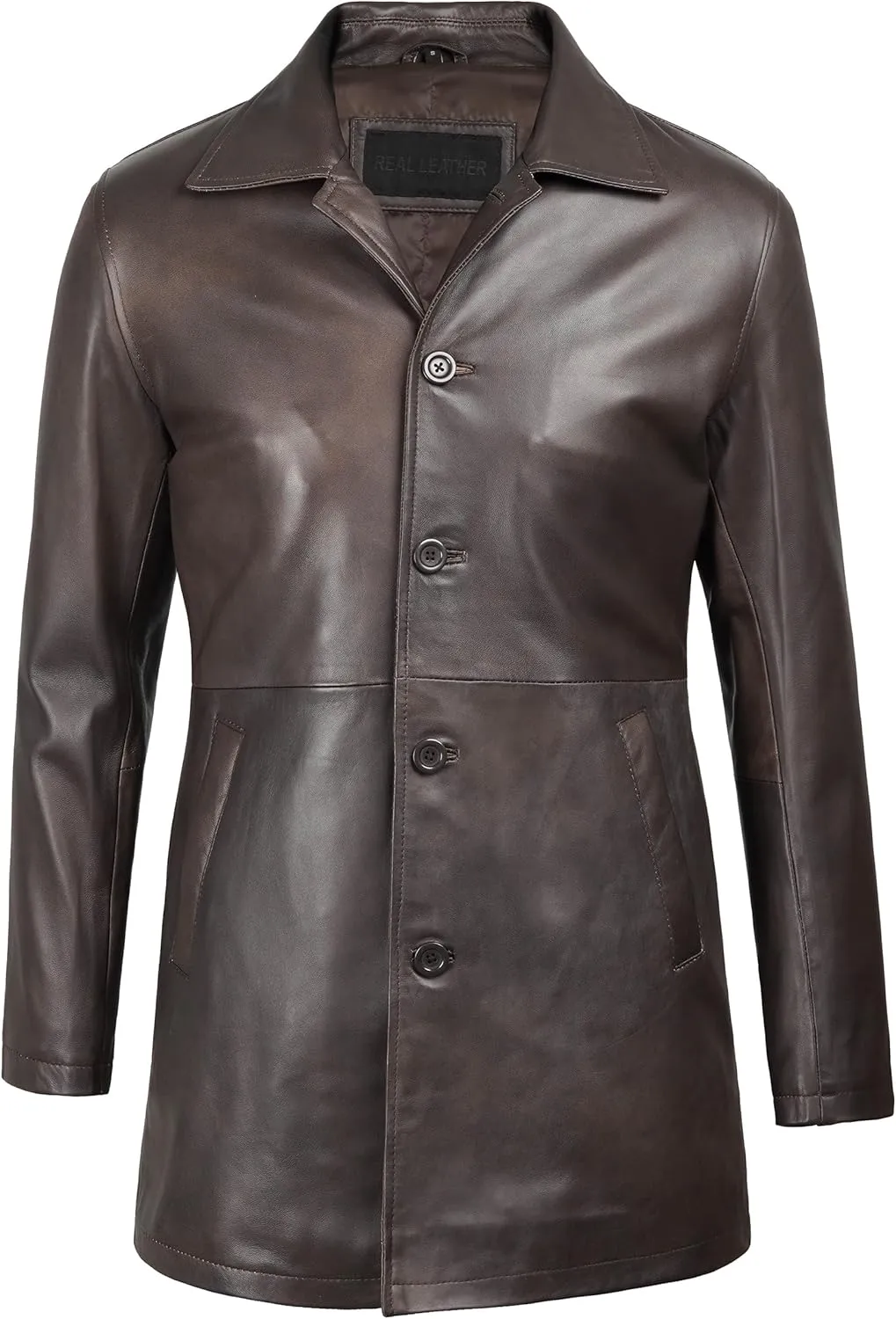 Decrum Leather Coat Men - Carcoat Style Winter Classic Long Real Leather Jackets For Men