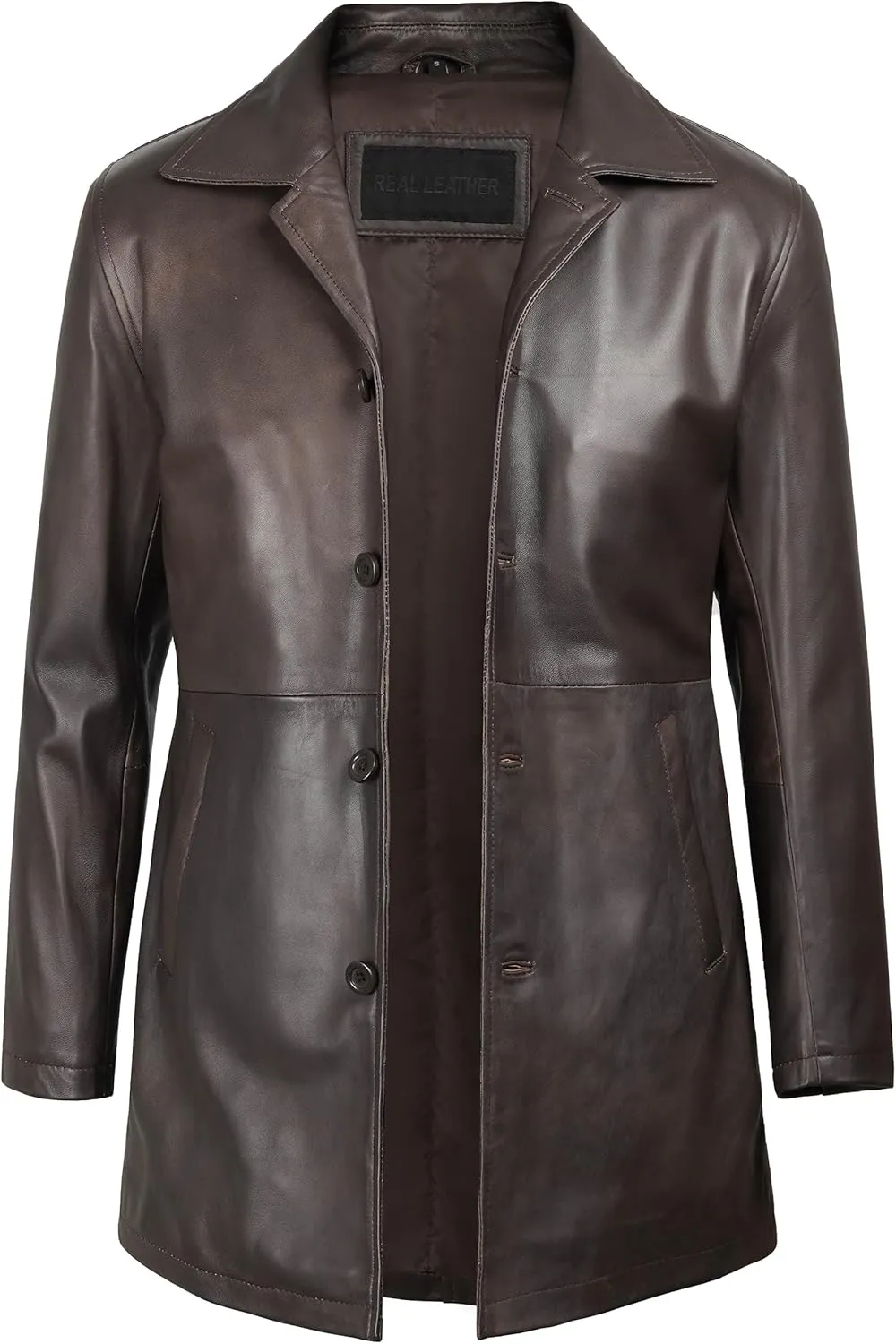 Decrum Leather Coat Men - Carcoat Style Winter Classic Long Real Leather Jackets For Men