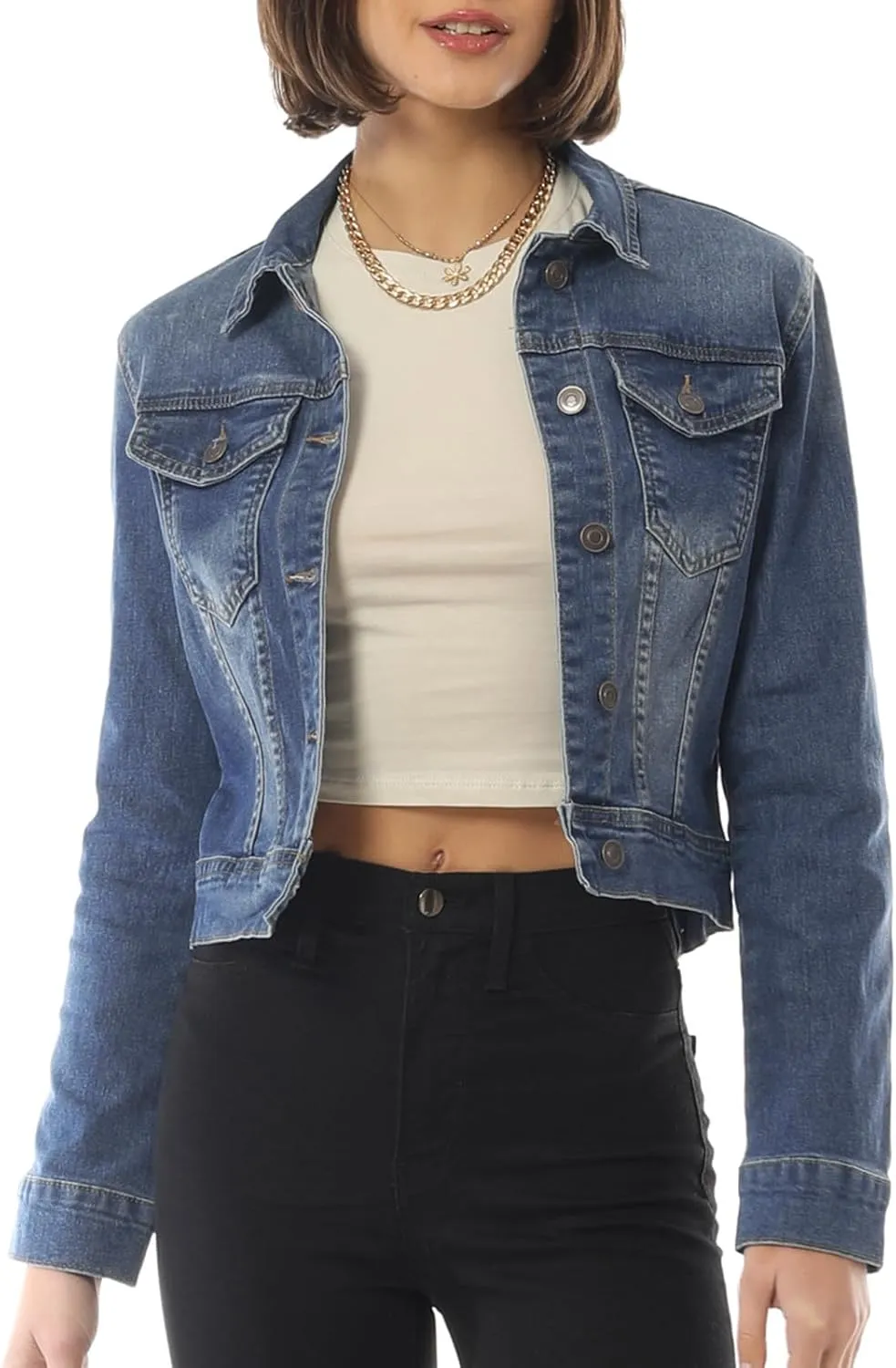 Design by Olivia Women's Classic/Destroyed Vintage Washed Long Sleeve Denim Jean Jacket