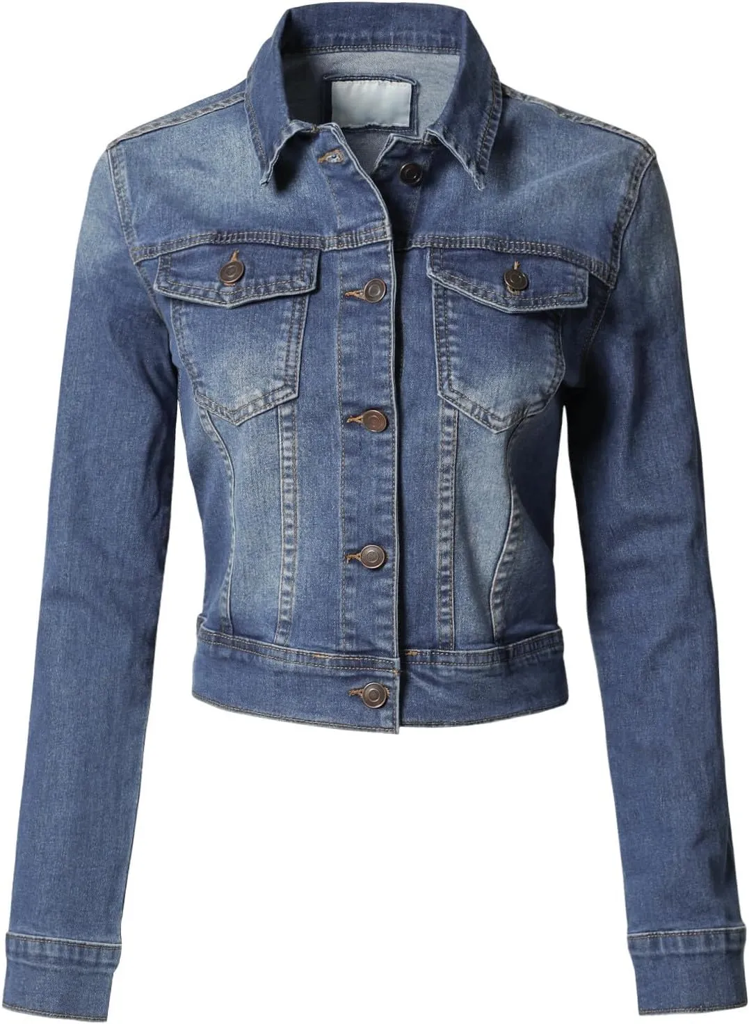 Design by Olivia Women's Classic/Destroyed Vintage Washed Long Sleeve Denim Jean Jacket