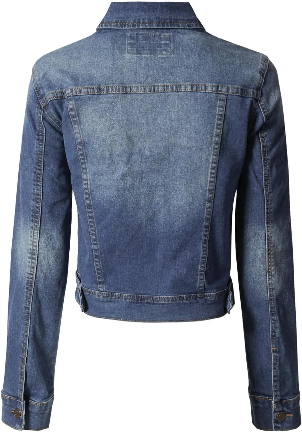 Design by Olivia Women's Classic/Destroyed Vintage Washed Long Sleeve Denim Jean Jacket
