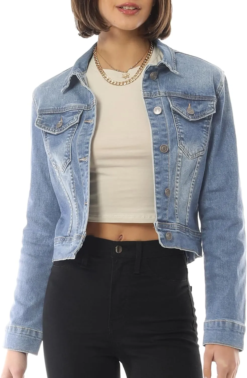 Design by Olivia Women's Classic/Destroyed Vintage Washed Long Sleeve Denim Jean Jacket