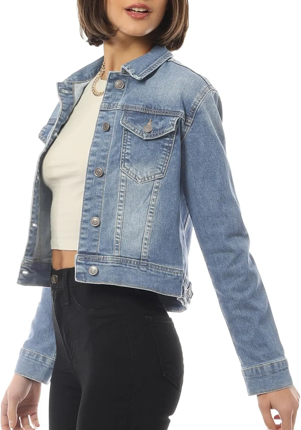Design by Olivia Women's Classic/Destroyed Vintage Washed Long Sleeve Denim Jean Jacket