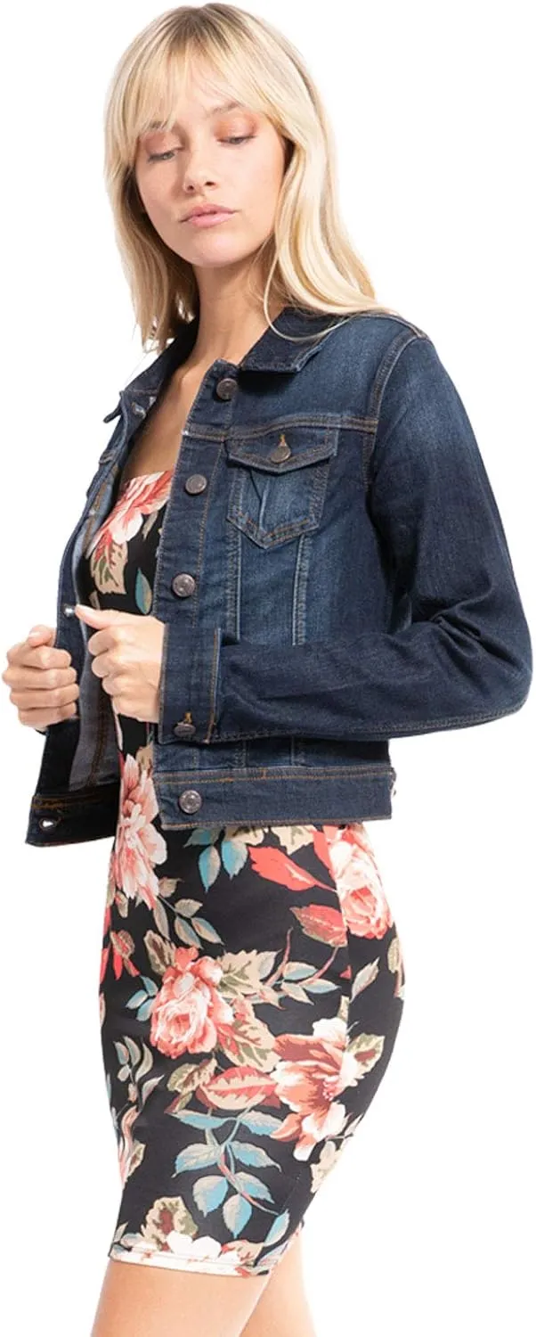 Design by Olivia Women's Classic/Destroyed Vintage Washed Long Sleeve Denim Jean Jacket