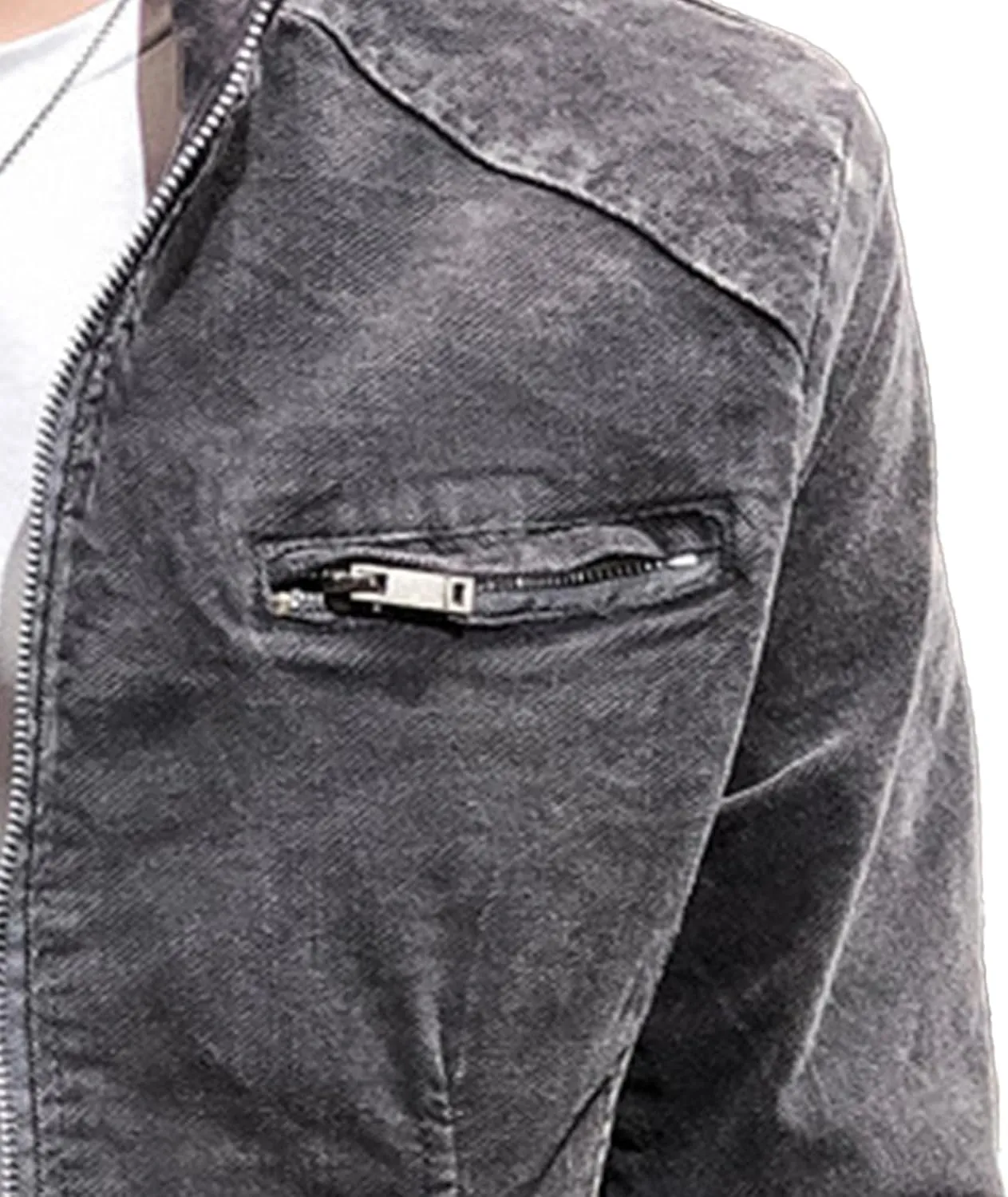 DGHM-JLMY Mens Casual Classic Denim Jacket Vintage Stand Collar Zipper Jacket Slim Fit Fashion Jean Coat With Zipper Pockets