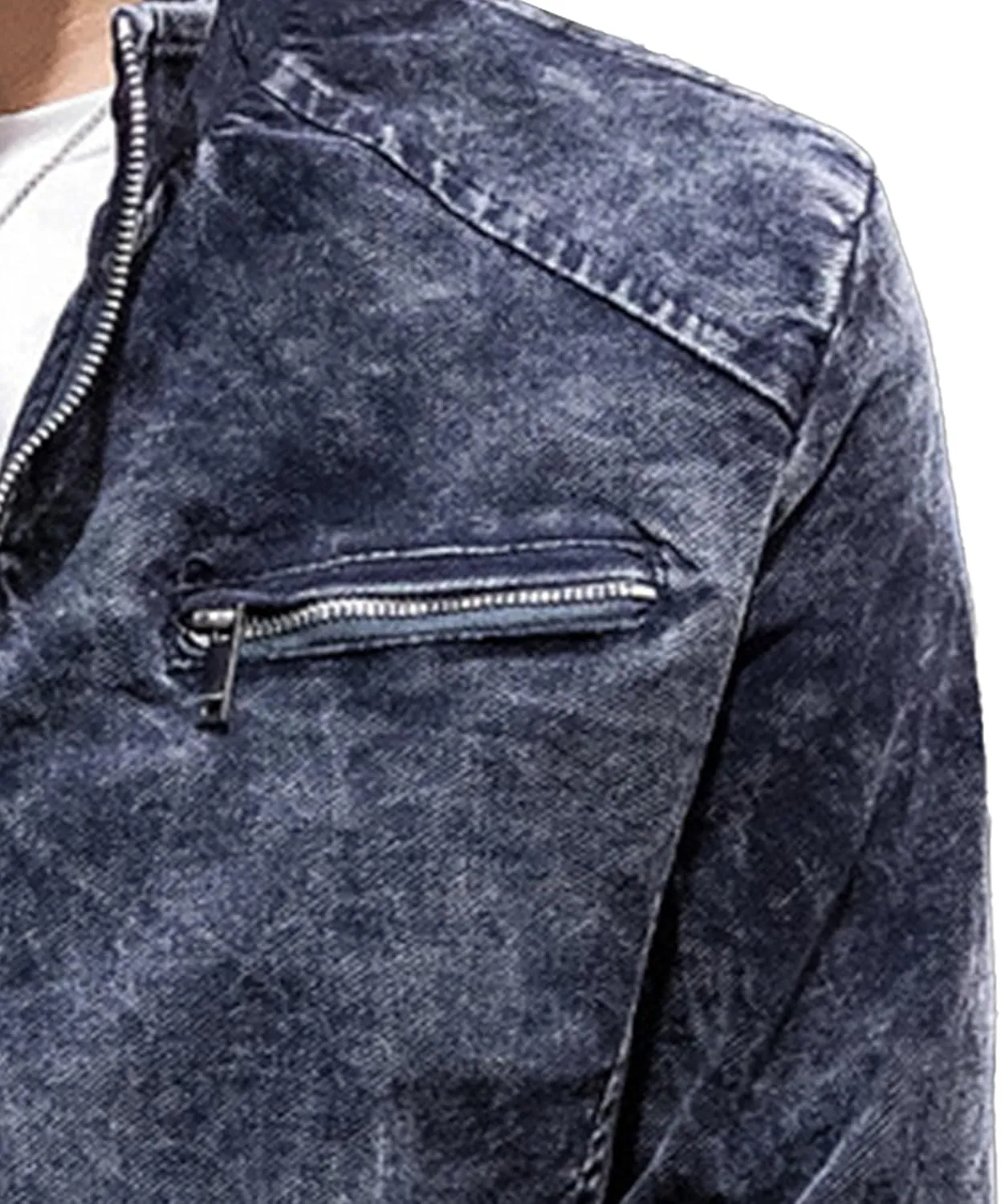 DGHM-JLMY Mens Casual Classic Denim Jacket Vintage Stand Collar Zipper Jacket Slim Fit Fashion Jean Coat With Zipper Pockets