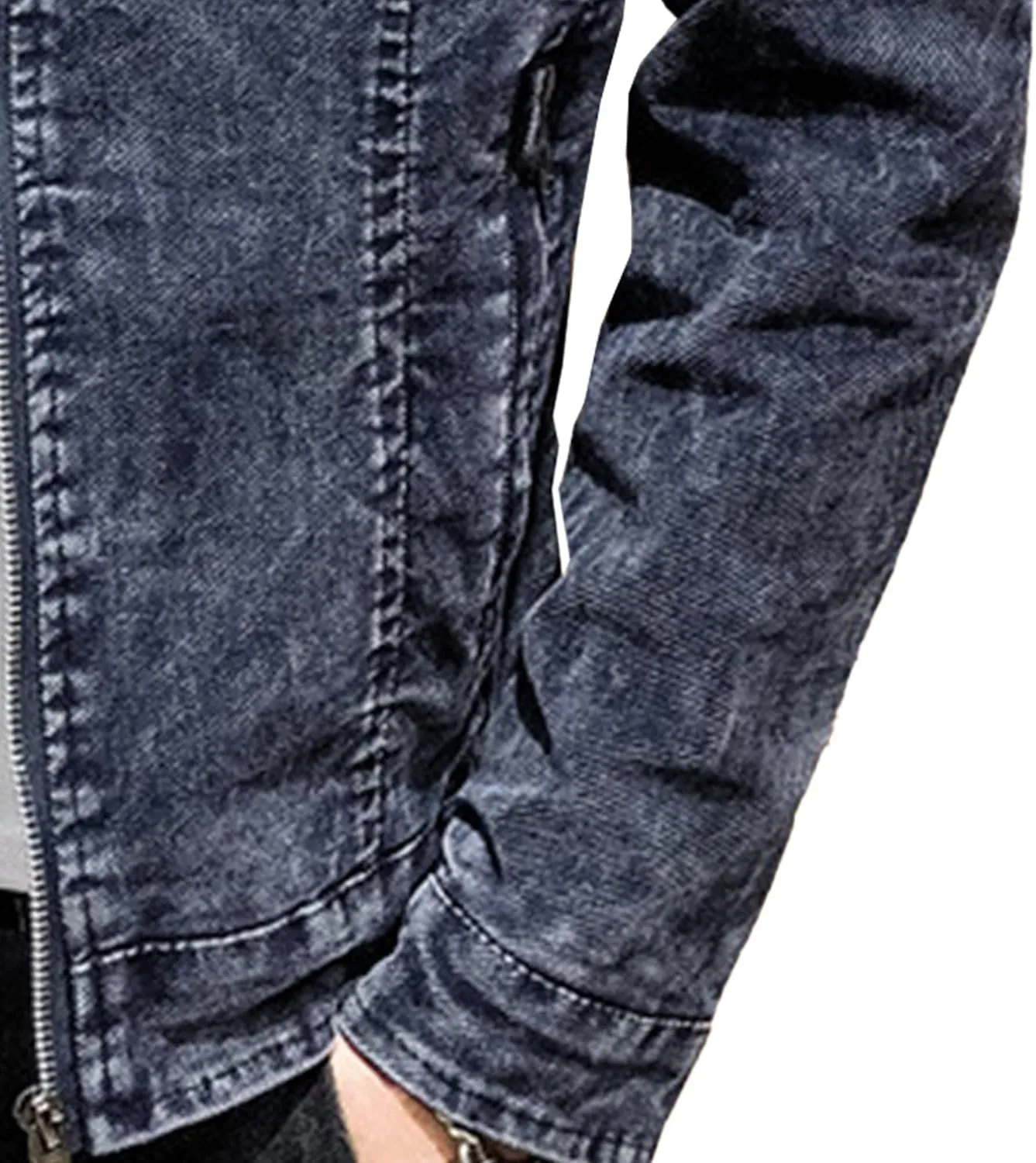 DGHM-JLMY Mens Casual Classic Denim Jacket Vintage Stand Collar Zipper Jacket Slim Fit Fashion Jean Coat With Zipper Pockets