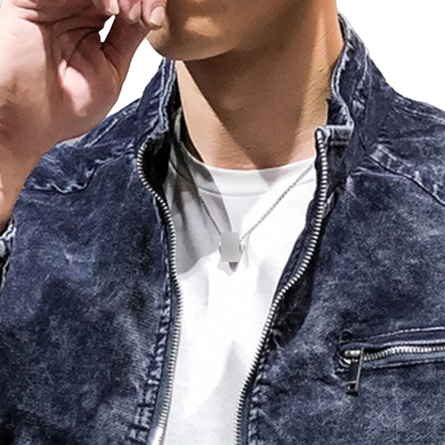 DGHM-JLMY Mens Casual Classic Denim Jacket Vintage Stand Collar Zipper Jacket Slim Fit Fashion Jean Coat With Zipper Pockets