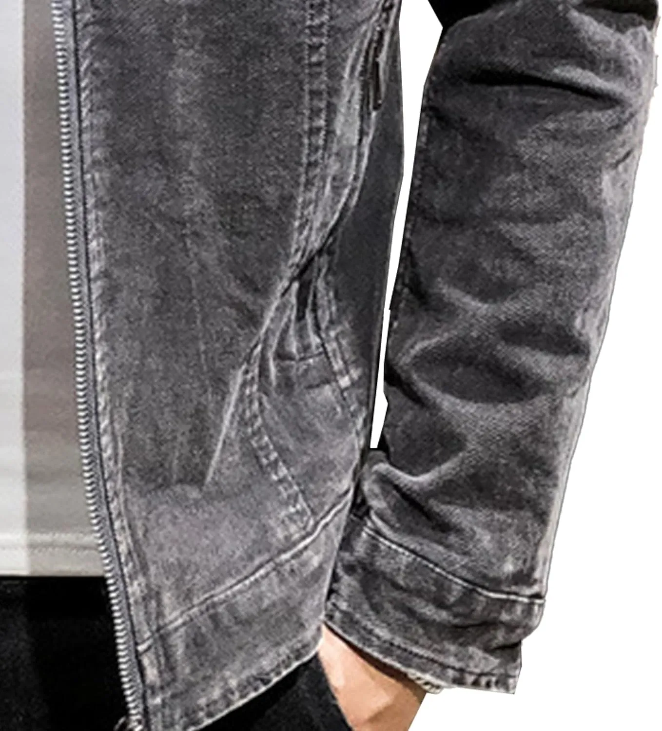 DGHM-JLMY Mens Casual Classic Denim Jacket Vintage Stand Collar Zipper Jacket Slim Fit Fashion Jean Coat With Zipper Pockets