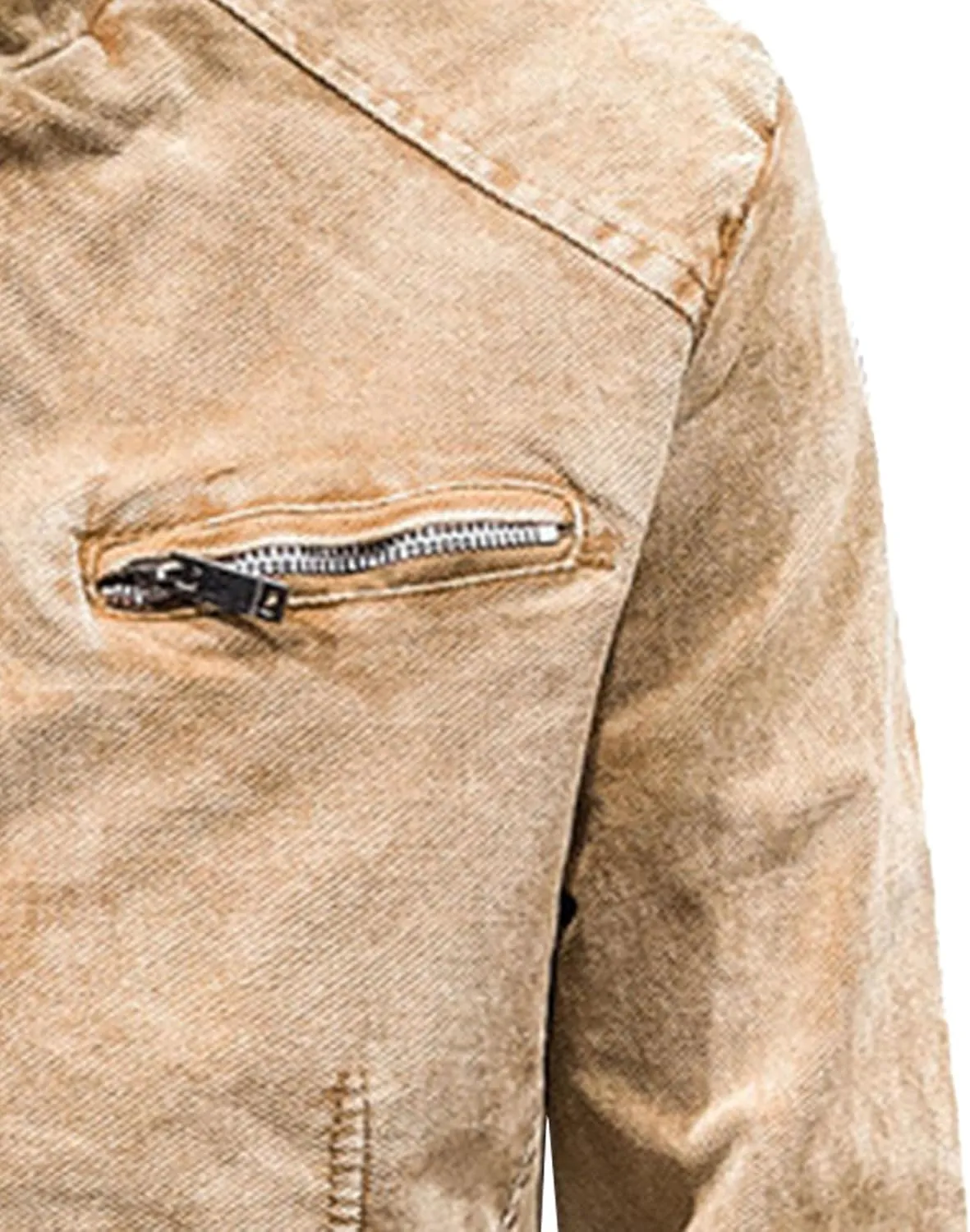 DGHM-JLMY Mens Casual Classic Denim Jacket Vintage Stand Collar Zipper Jacket Slim Fit Fashion Jean Coat With Zipper Pockets