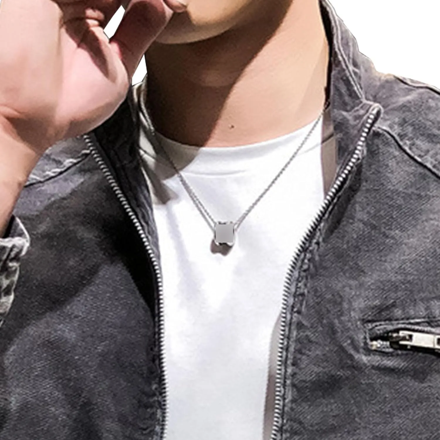 DGHM-JLMY Mens Casual Classic Denim Jacket Vintage Stand Collar Zipper Jacket Slim Fit Fashion Jean Coat With Zipper Pockets