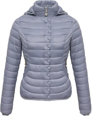 DGHM-JLMY Women Buttons Retro Short Cotton-Padded Jacket Slim Detachable Hood Winter Coat Quilted Thicken Puffer Jacket
