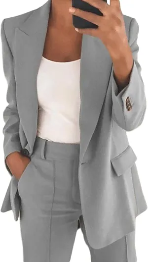 DGHM-JLMY Women's Fashion Lapel Suit Jacket Lapel Collar Buttons Blazer Jackets Work Business Blazer Open Front Jacket