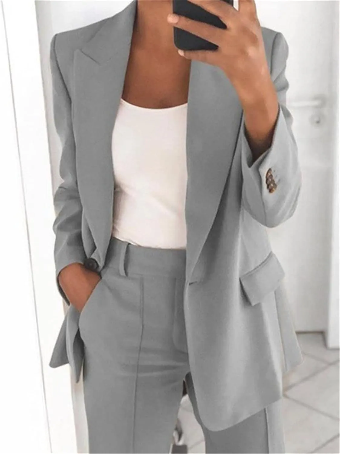 DGHM-JLMY Women's Fashion Lapel Suit Jacket Lapel Collar Buttons Blazer Jackets Work Business Blazer Open Front Jacket