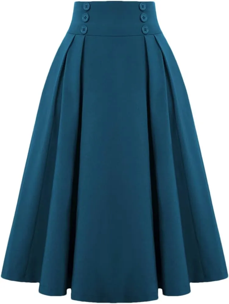 Disimlarl Elastic Waist A Line Elegant Flared Midi Skirts Solid Color Black Red Women Pleated Skirt
