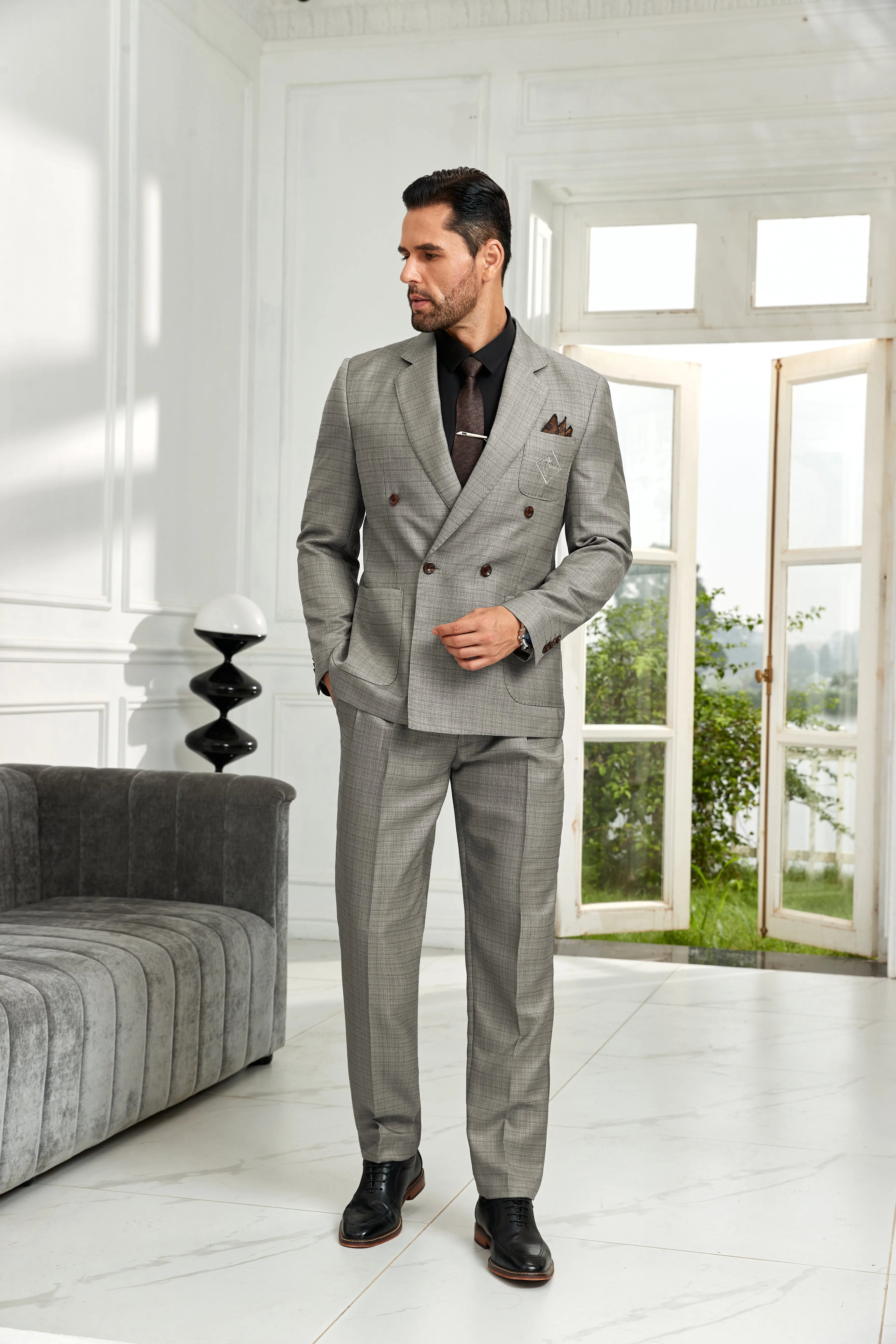 Double Breasted Unique Design 2 Pieces Men's Suits Jacket Pants 2572