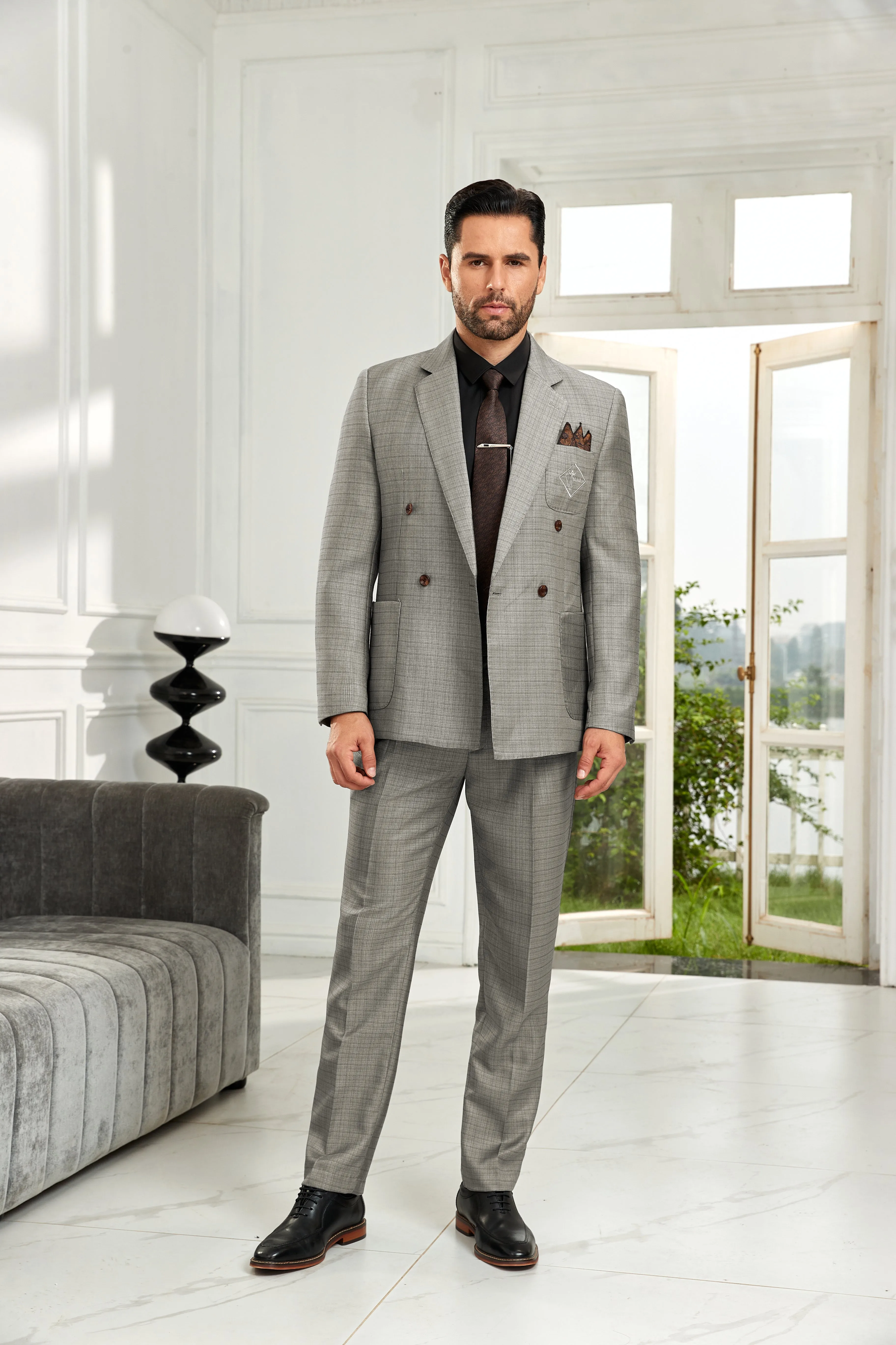 Double Breasted Unique Design 2 Pieces Men's Suits Jacket Pants 2572