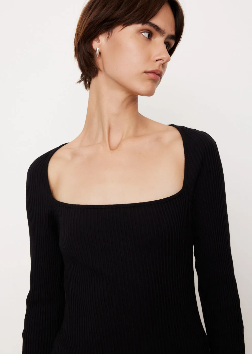 Drapey Rib Square Neck Long Sleeve Top
