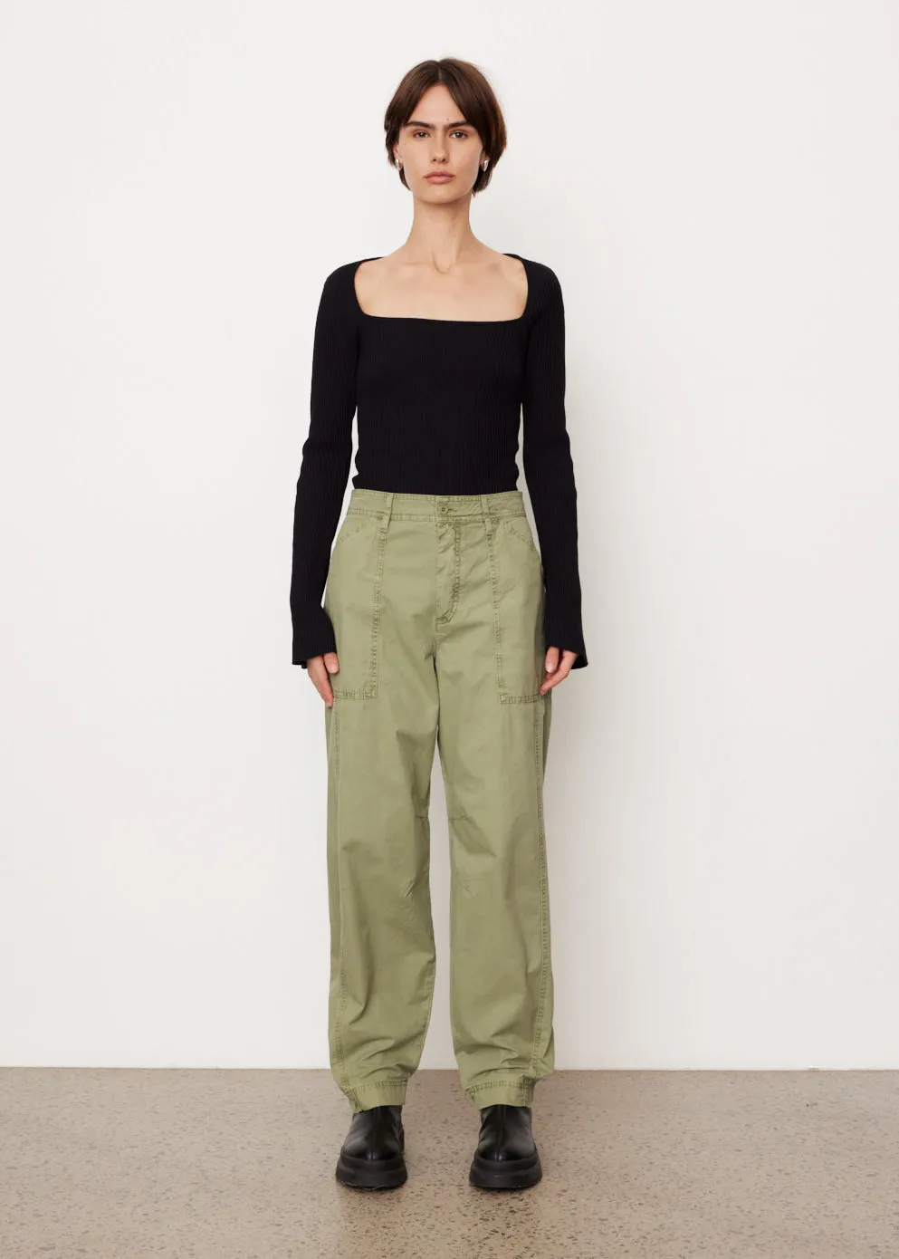 Drapey Rib Square Neck Long Sleeve Top