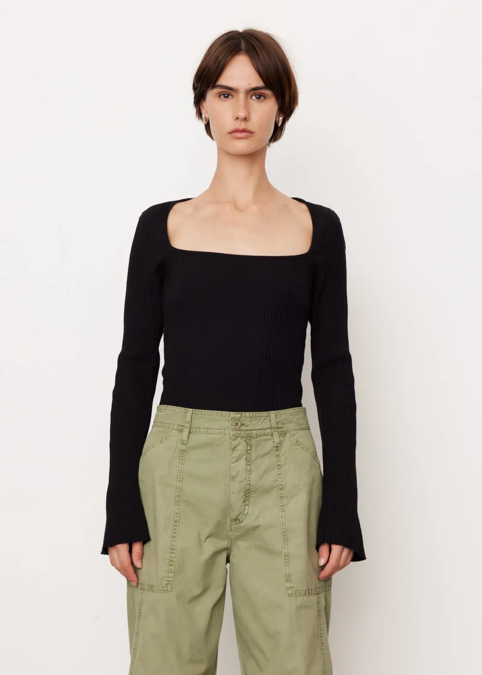 Drapey Rib Square Neck Long Sleeve Top