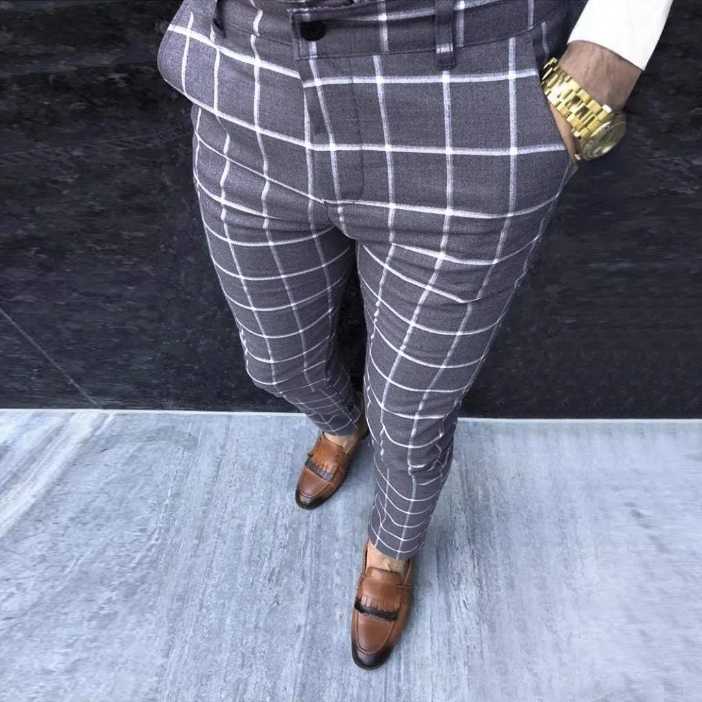 Dress Pants for Mens Slim Fit - Traditional Plaid Chino Pants Casual Loose Comfort Skinny Business Pants Trousers