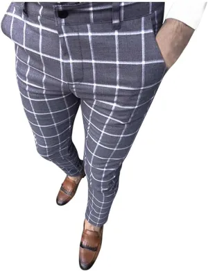 Dress Pants for Mens Slim Fit - Traditional Plaid Chino Pants Casual Loose Comfort Skinny Business Pants Trousers