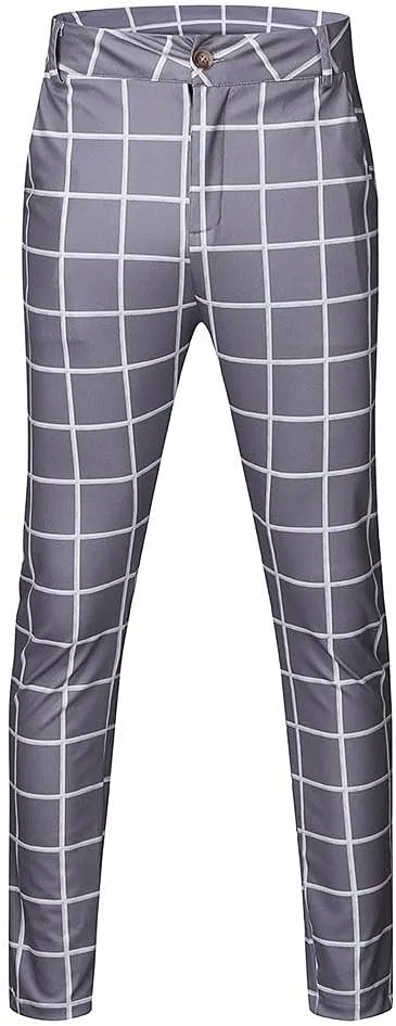 Dress Pants for Mens Slim Fit - Traditional Plaid Chino Pants Casual Loose Comfort Skinny Business Pants Trousers