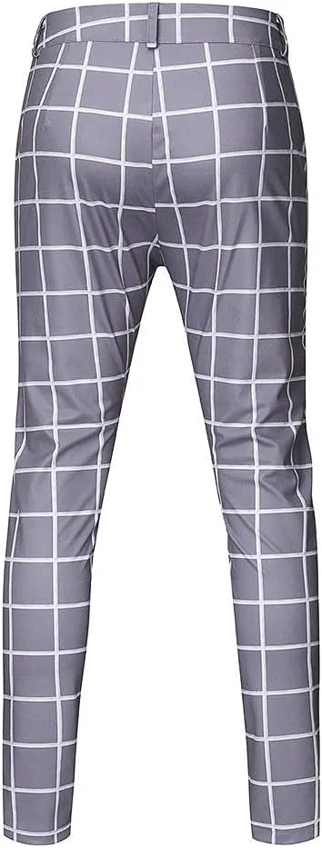 Dress Pants for Mens Slim Fit - Traditional Plaid Chino Pants Casual Loose Comfort Skinny Business Pants Trousers