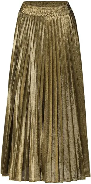 ebossy Women's Casual Elastic High Waist Metallic Pleated Long Skirt Solid Party Flowy Midi Skirt