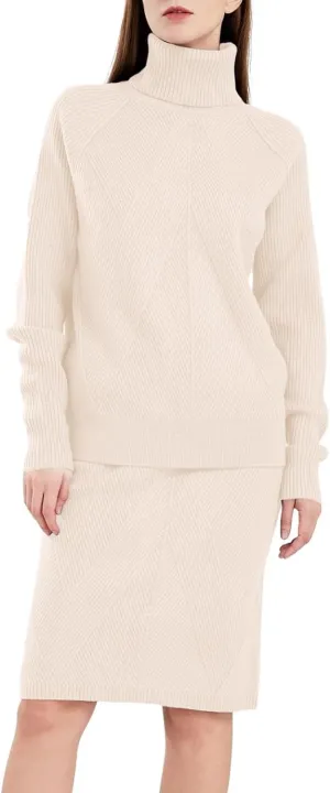 ebossy Women's Turtleneck Cable Knit Sweaters 2 Piece Outfits Knee Length Bodycon Pencil Skirt Sets