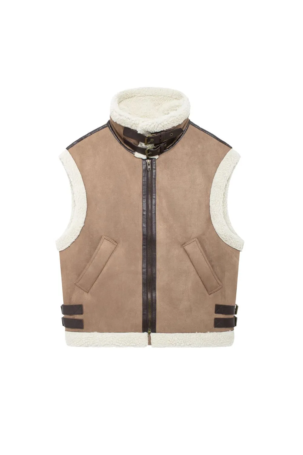 'Emery' Minimalist Collared Sleeveless Quilted Sherpa Vest