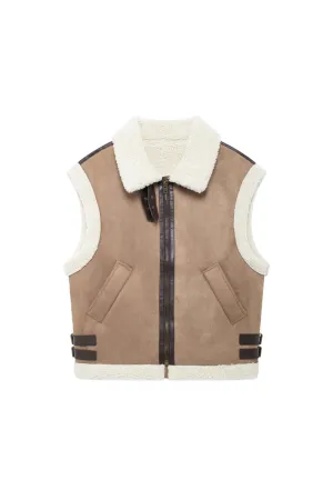 'Emery' Minimalist Collared Sleeveless Quilted Sherpa Vest