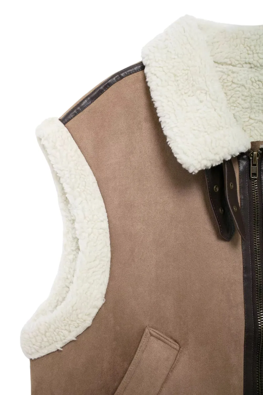 'Emery' Minimalist Collared Sleeveless Quilted Sherpa Vest
