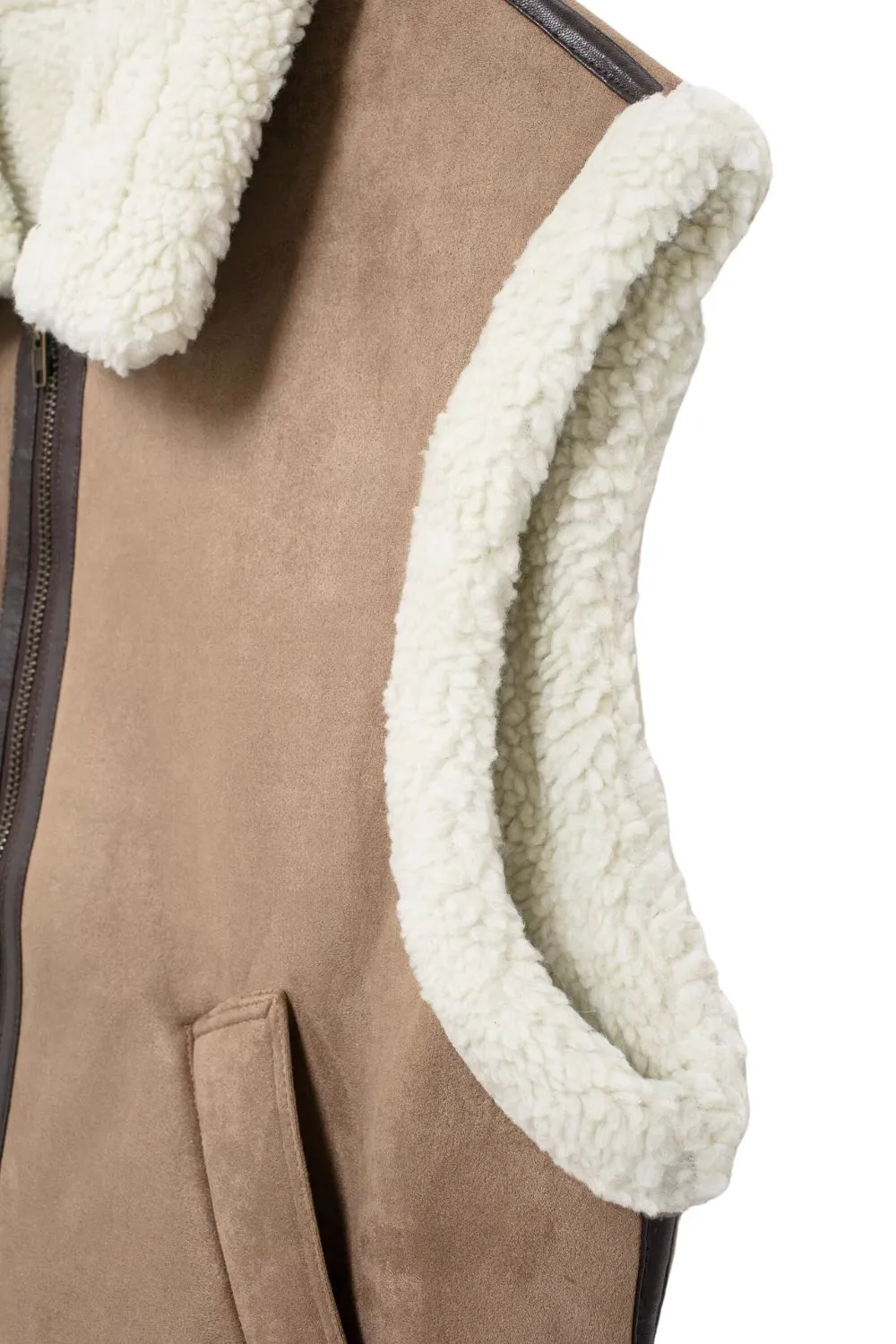 'Emery' Minimalist Collared Sleeveless Quilted Sherpa Vest