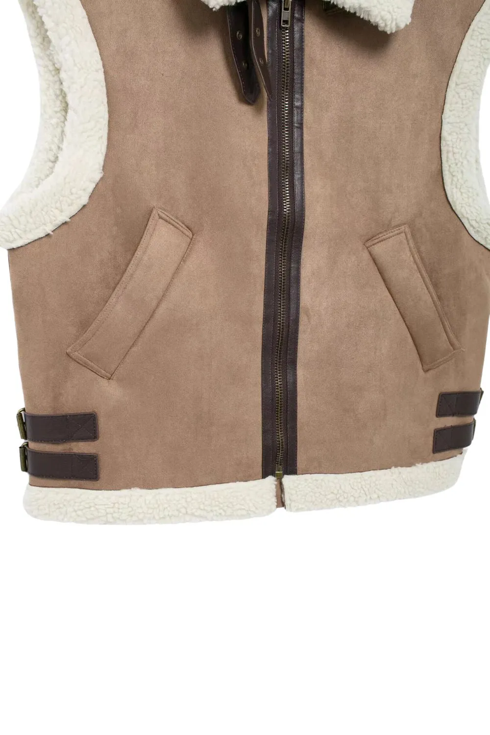 'Emery' Minimalist Collared Sleeveless Quilted Sherpa Vest