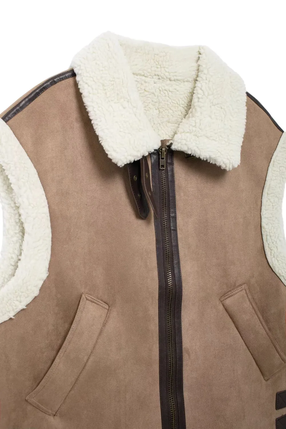 'Emery' Minimalist Collared Sleeveless Quilted Sherpa Vest
