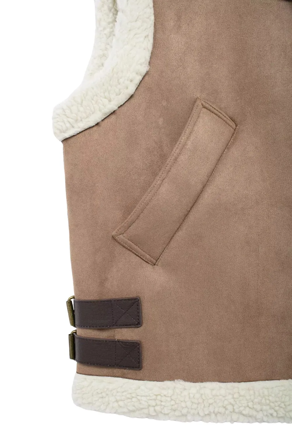 'Emery' Minimalist Collared Sleeveless Quilted Sherpa Vest