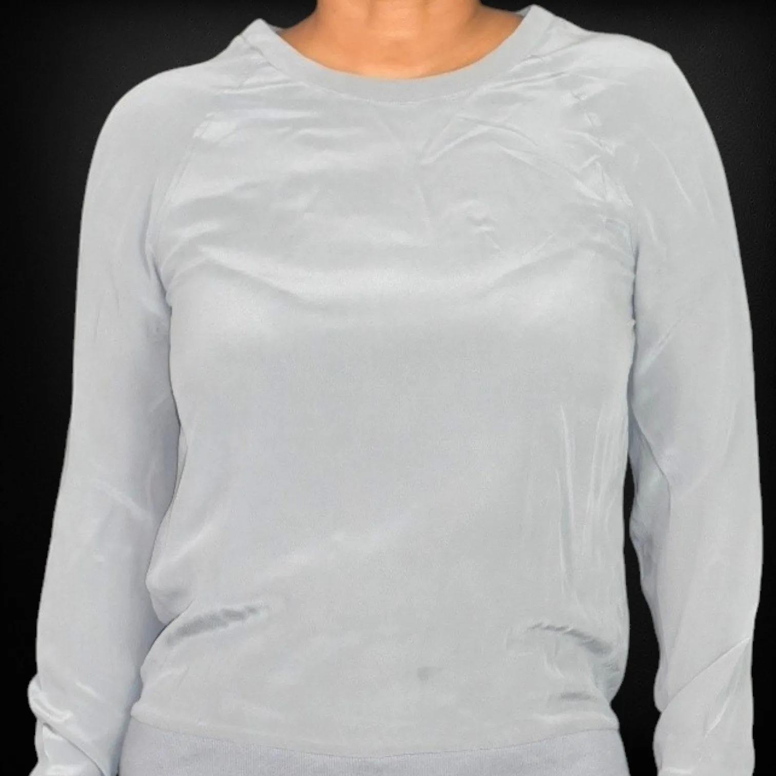 Equipment Femme Silk Crewneck Top Grey Blouse Long Sleeve Basic Pullover Size XS