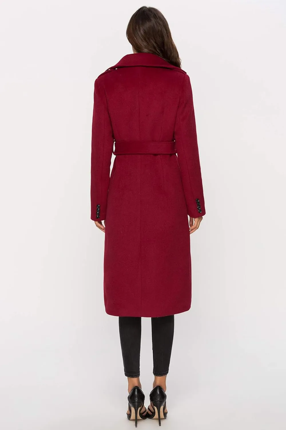 Escalier Womens Wool Coat Double Breasted Pea Coat Winter Long Trench Coat with Belt