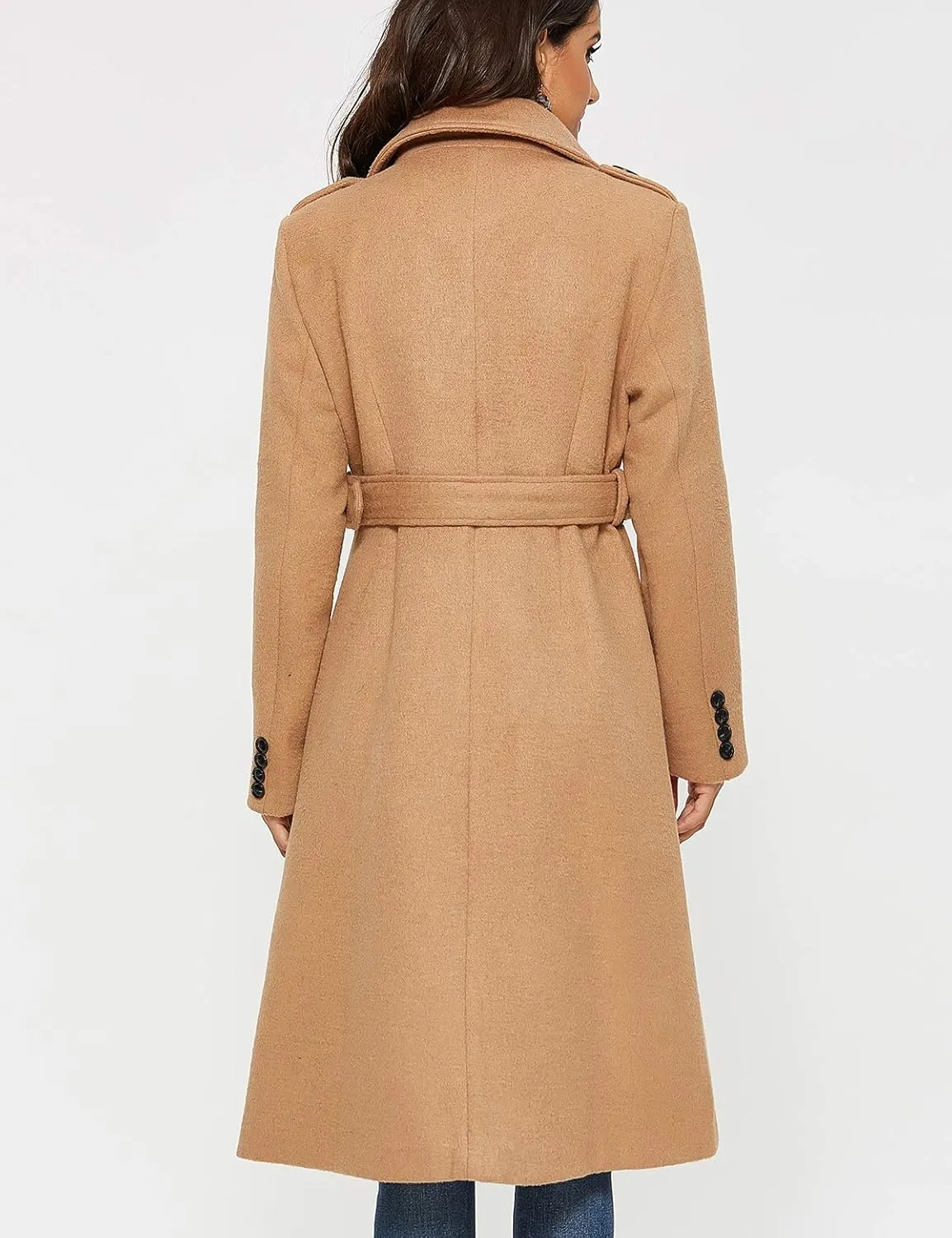 Escalier Womens Wool Coat Double Breasted Pea Coat Winter Long Trench Coat with Belt