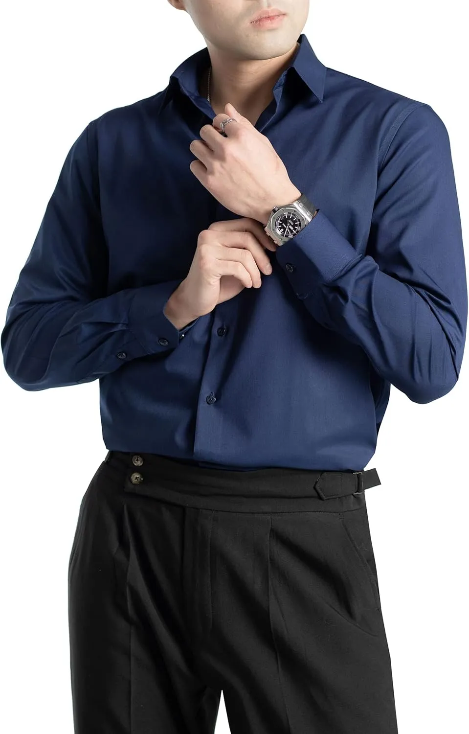 FAHIZO Men's Dress Shirt Regular Fit Soild Business Formal Long Sleeve Button Up Stretch Shirts