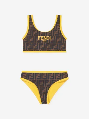 Fendi Girls FF Logo Bikini in Brown
