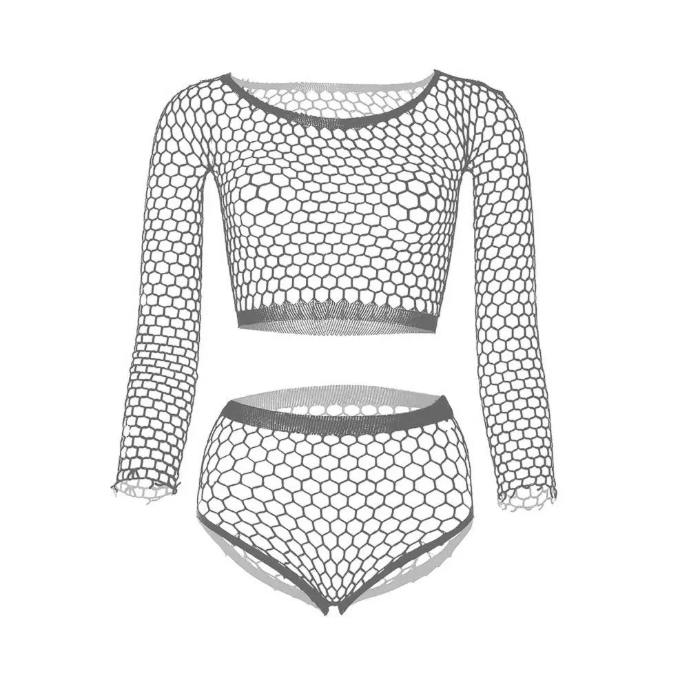 Fishnet Fashionista Mesh Crop Top & Briefs