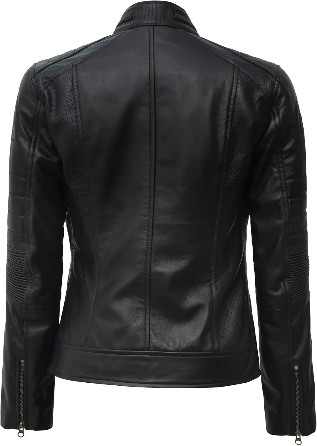 fjackets Real Leather Jacket Women - Cafe Racer Natural Grain Stand Collar Womens Leather Jackets