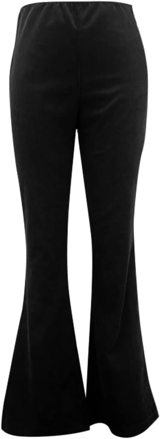 Flare Corduroy Pants for Women High Waisted Wide Leg Pants Elastic Waist Pull On Bell Bottoms Front Seam Slacks