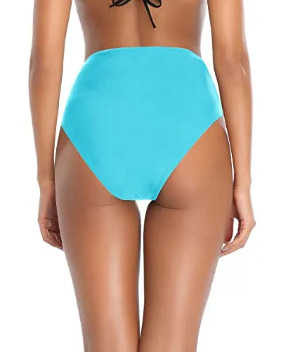 Flattering High Waisted Bikini Bottom Tummy Control Swimsuit For Women-Blue