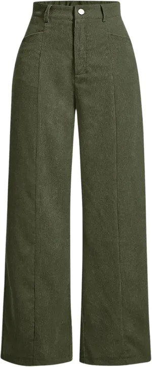 Floerns Women's Corduroy Elastic High Waisted Baggy Pants Straight Leg Work Trousers