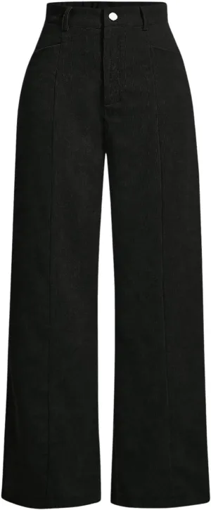 Floerns Women's Corduroy Elastic High Waisted Baggy Pants Straight Leg Work Trousers