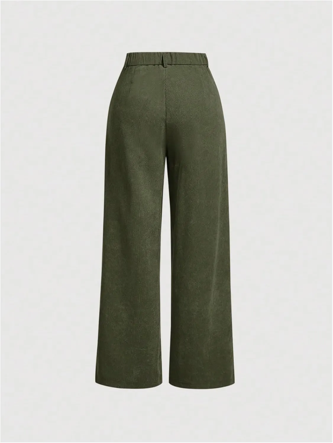 Floerns Women's Corduroy Elastic High Waisted Baggy Pants Straight Leg Work Trousers
